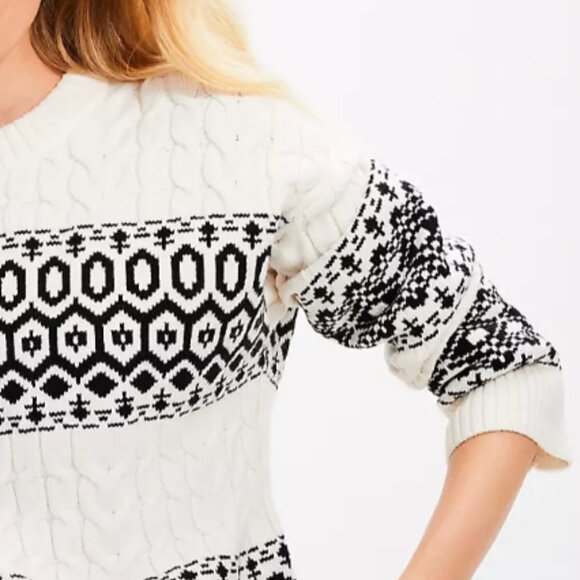 LOFT Striped Fair Isle Cable Sweater Size Medium NWT - Picture 3 of 11